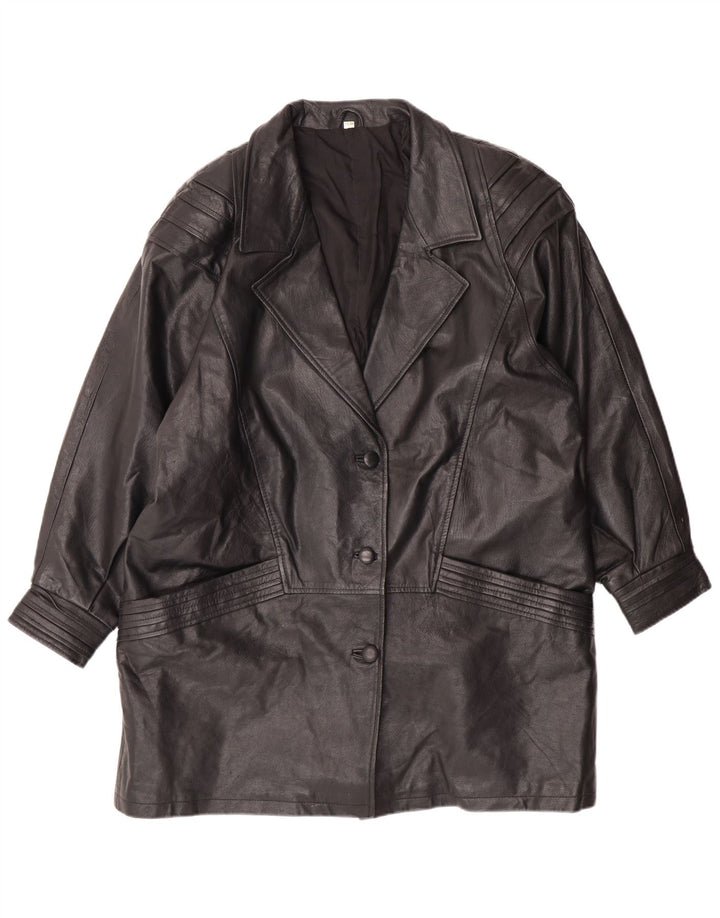 VINTAGE damski płaszcz skórzany UK 18 XL czarna skóra