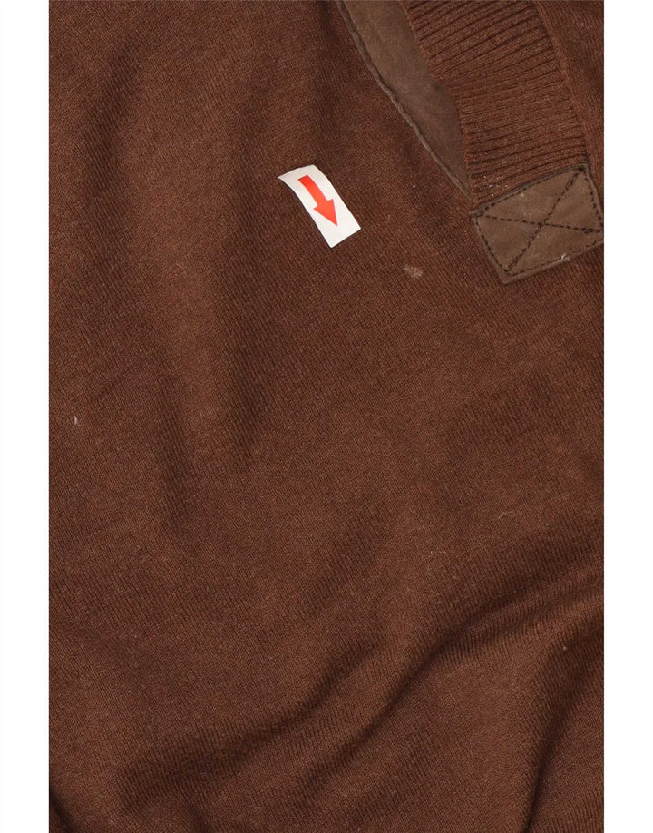 Męski sweter Massimo Dutti z szalowym dekoltem XL, brązowy, bawełniany