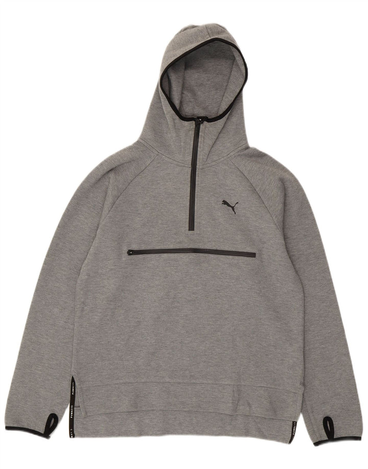 Męska bluza z kapturem i zamkiem błyskawicznym Puma, mała, szara, bawełniana