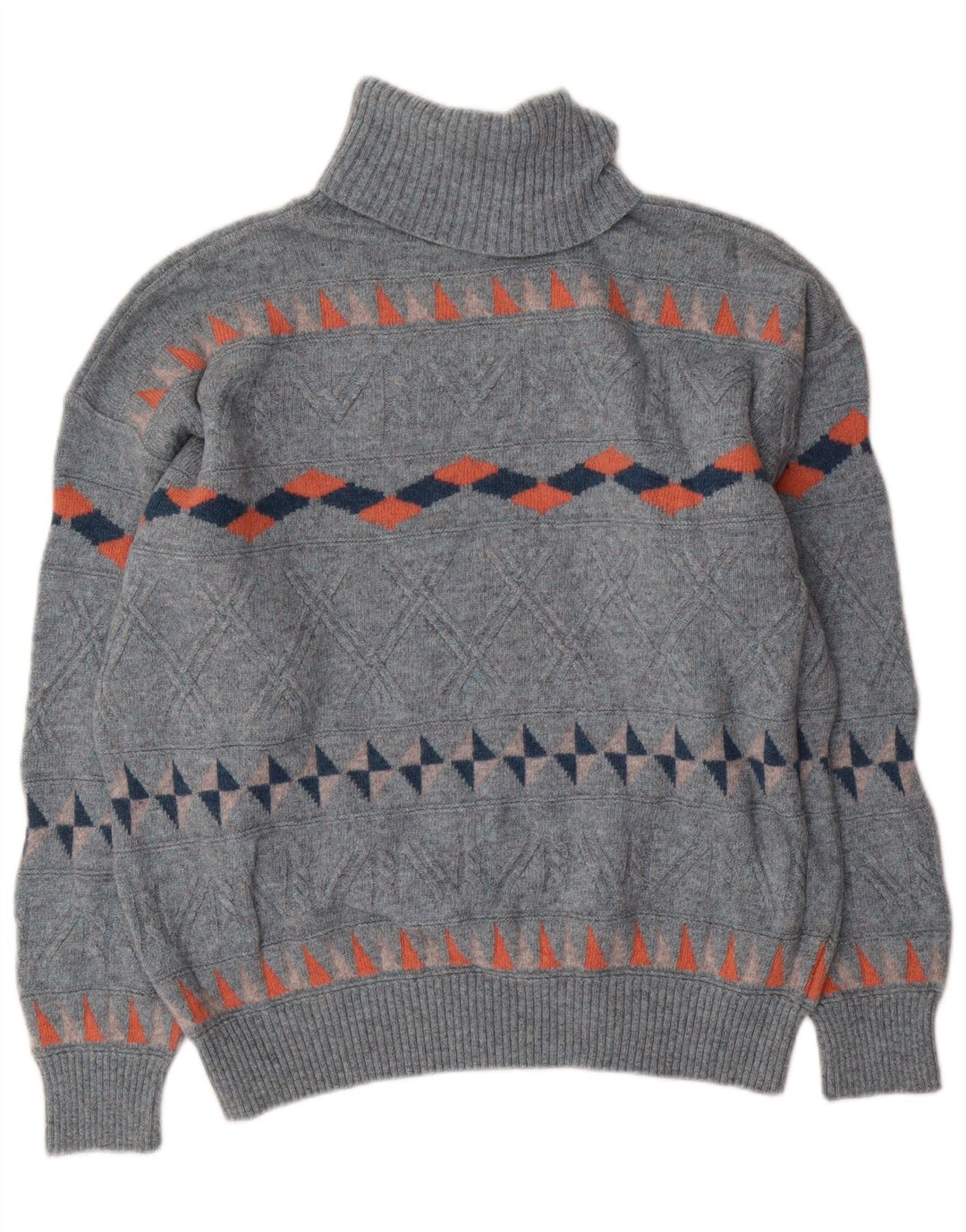 Baroni Męski sweter z golfem IT 54 XL Niebieska wełniana geometryczna