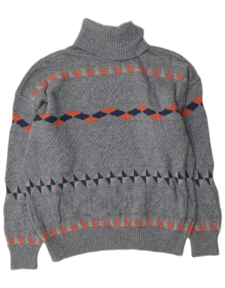 Baroni Męski sweter z golfem IT 54 XL Niebieska wełniana geometryczna