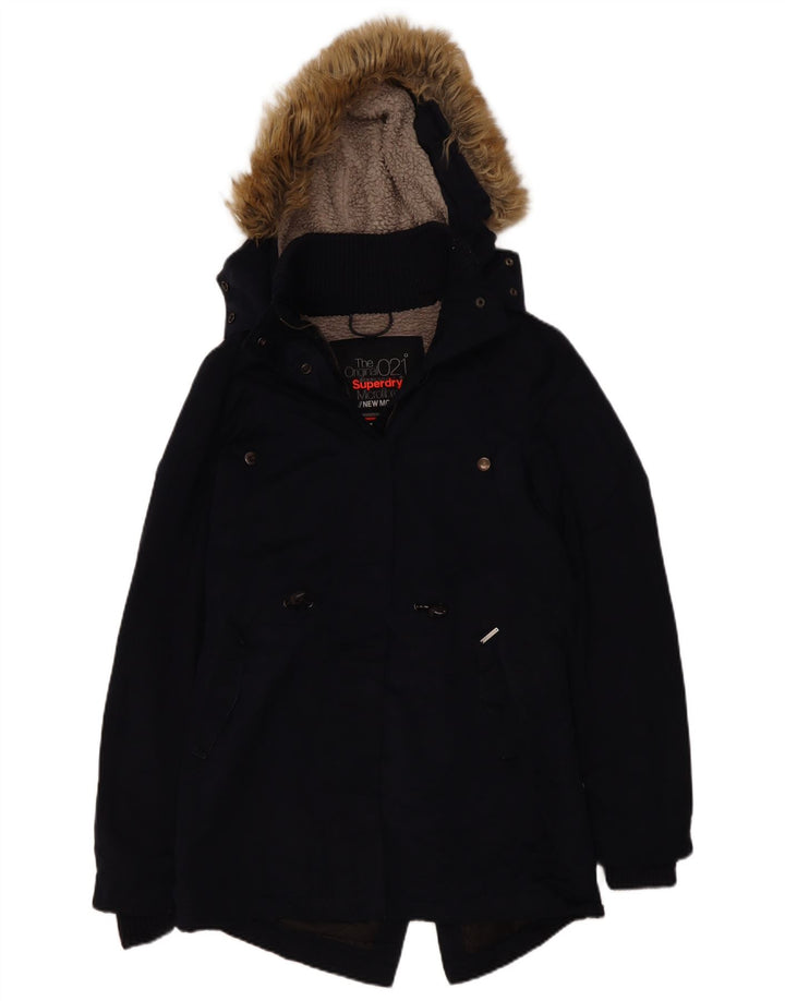 Damska kurtka Sherpa Parka z kapturem Superdry UK 14, średni granatowy poliester