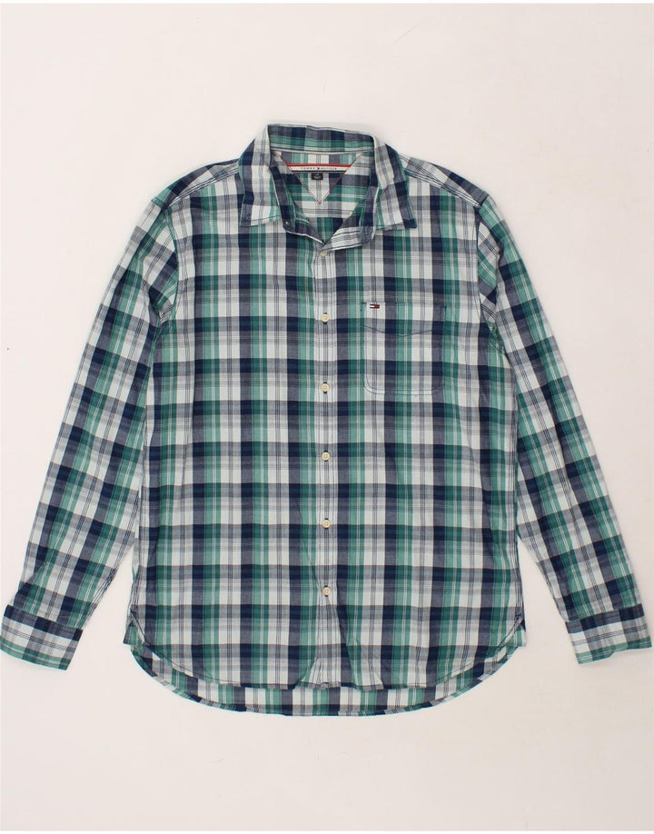 TOMMY HILFIGER Mens Shirt Large Green Check Cotton Vintage Tommy Hilfiger and Second-Hand Tommy Hilfiger from Messina Hembry 