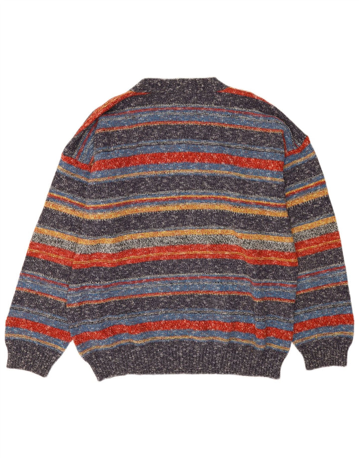 Męski sweter Oxymel z dekoltem w szpic, duży, wielobarwny, wełniany w paski