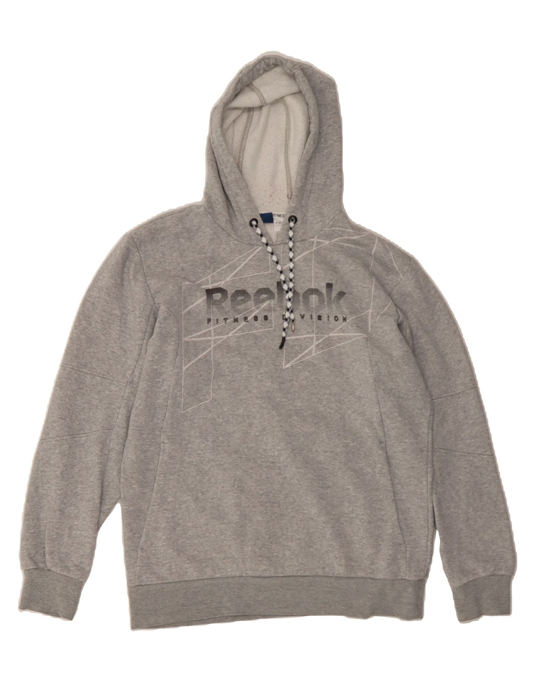 REEBOK Mens Graphic Hoodie Jumper Medium Grey Cotton Vintage Reebok and Second-Hand Reebok from Messina Hembry 