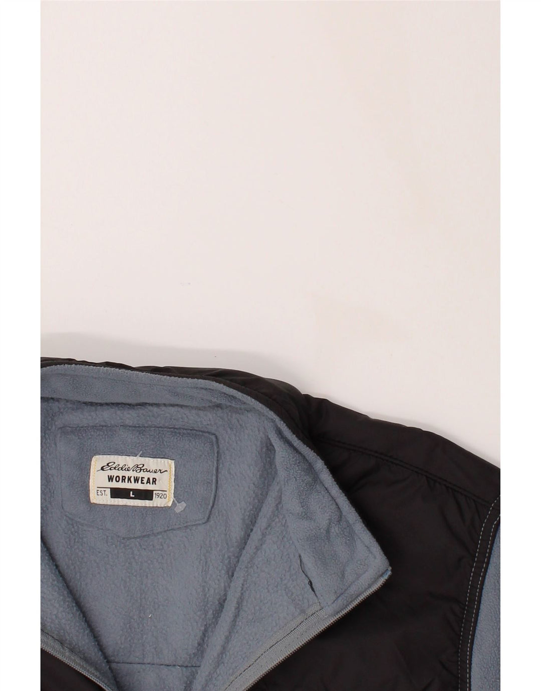 EDDIE BAUER Mens Zip Neck Fleece Jumper Large Blue Colourblock Polyester Vintage Eddie Bauer and Second-Hand Eddie Bauer from Messina Hembry 