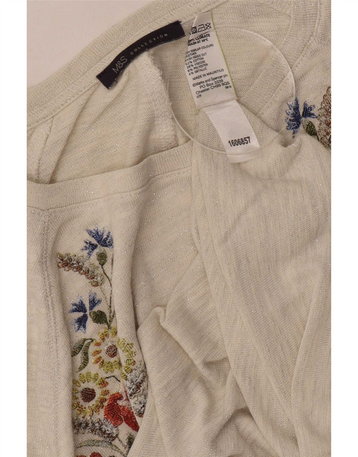 Marks & Spencer Damski top graficzny z rękawem 3/4, UK 12, średni, w kolorze złamanej bieli, w kwiaty