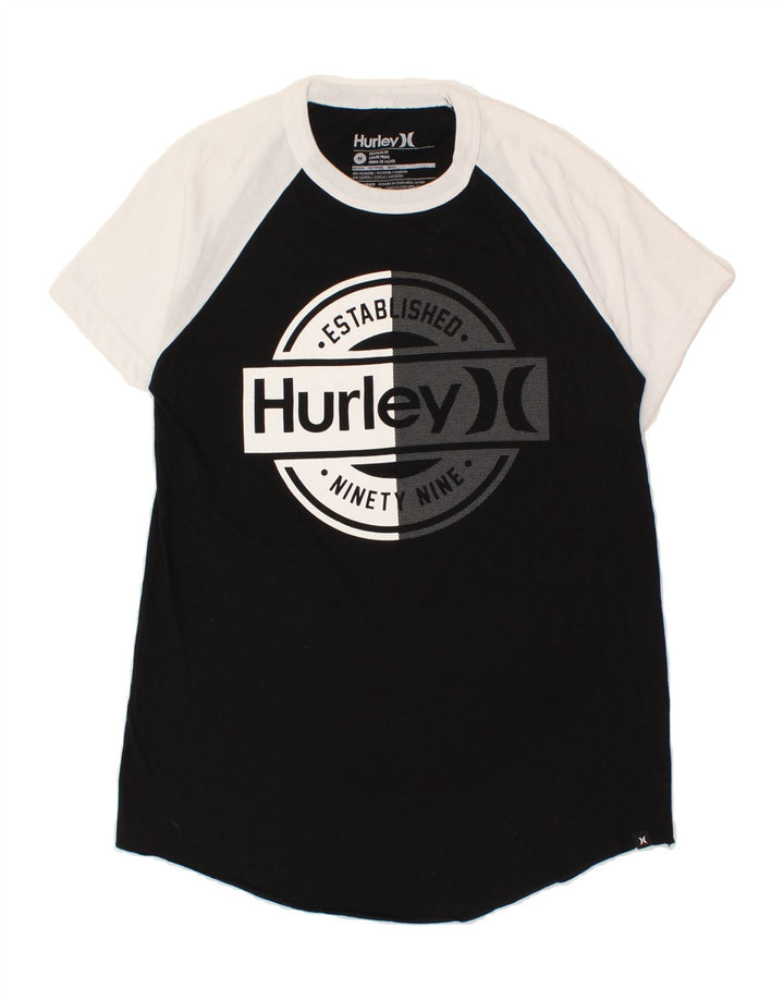 HURLEY Mens Slim Graphic T-Shirt Top Medium Black Colourblock Polyester Vintage Hurley and Second-Hand Hurley from Messina Hembry 