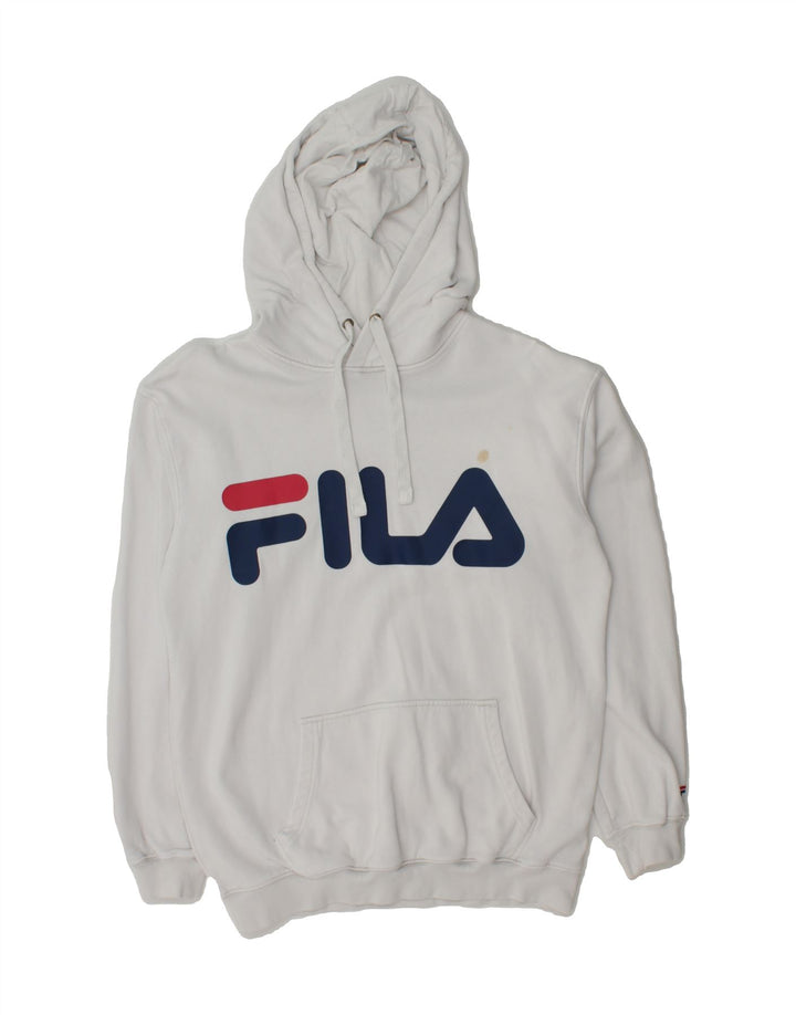 FILA Mens Graphic Hoodie Jumper Small White Cotton Vintage Fila and Second-Hand Fila from Messina Hembry 