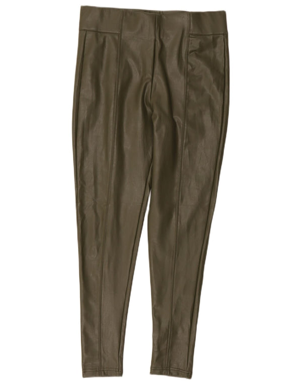 Marks & Spencer Damskie legginsy ze sztucznej skóry UK 12, średni, khaki, poliester