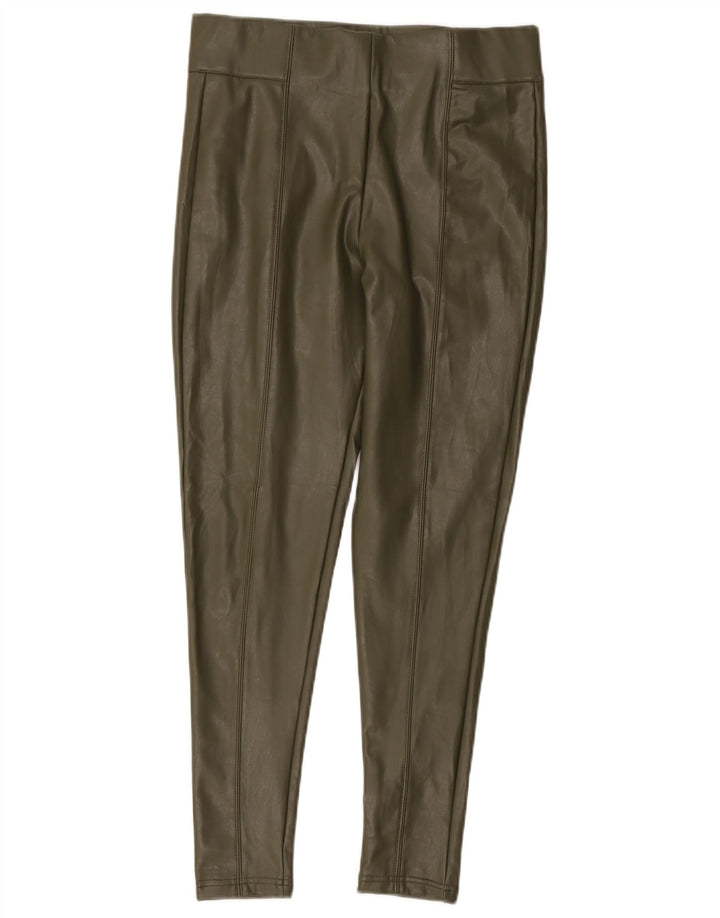 Marks & Spencer Damskie legginsy ze sztucznej skóry UK 12, średni, khaki, poliester