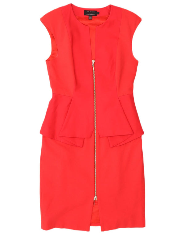Ted Baker Womens Sleeveless Peplum Dress Size 2 Small Red Cotton