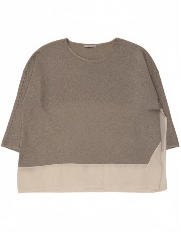 Damski top oversize Zara z rękawem 3/4, UK 14, średni szary, blok kolorów