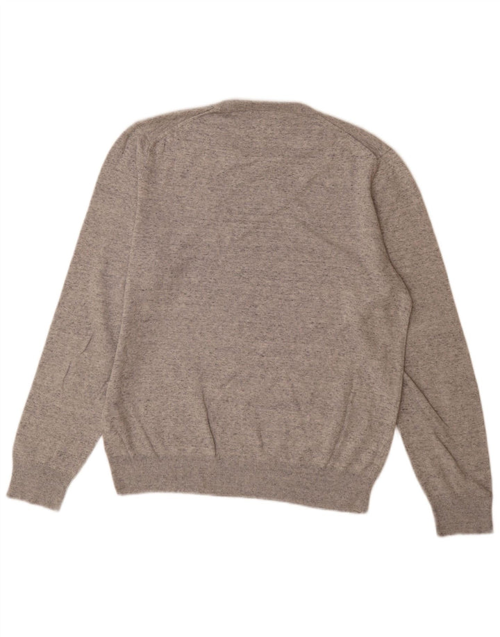 Marks & Spencer Męski sweter z okrągłym dekoltem, duży, szary, bawełniany w plamki