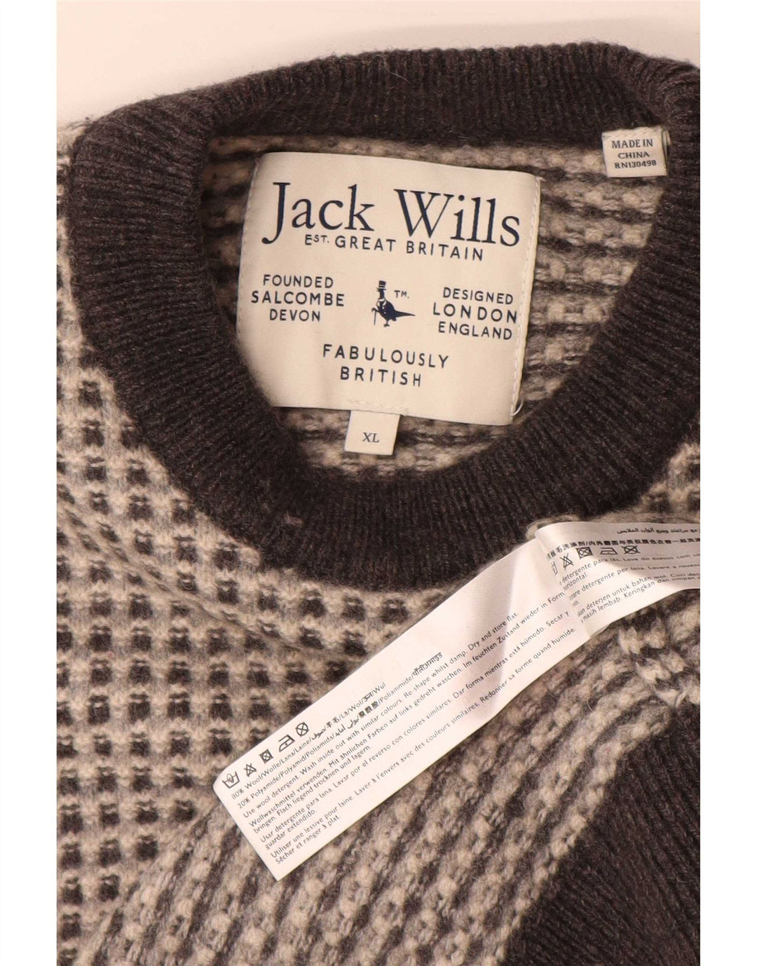 Jack Wills Męski sweter z okrągłym dekoltem XL, szara, wełniana nakrapiana