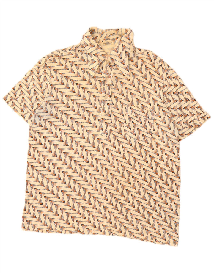 Męska koszulka polo w stylu vintage, średnia beżowa, geometryczna bawełna