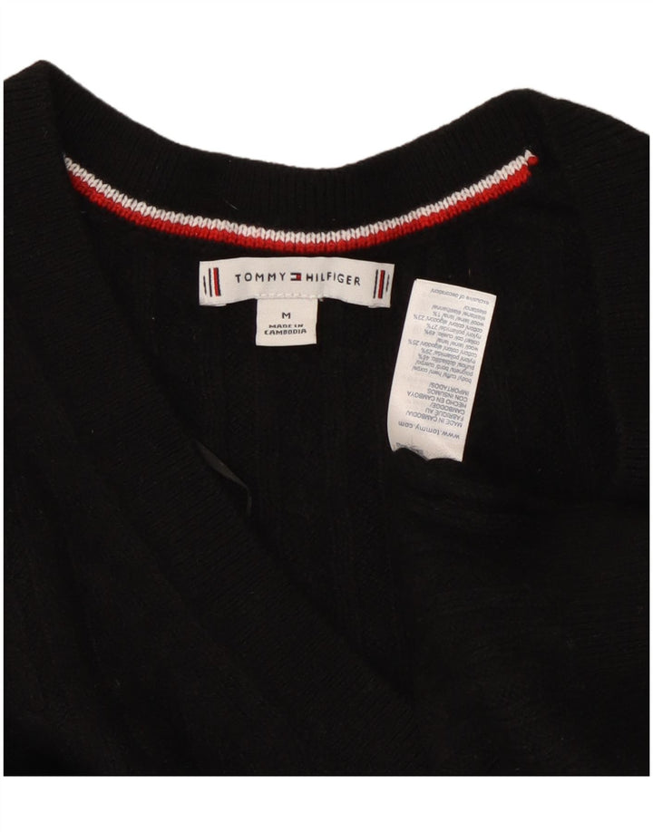 Damski sweter TOMMY HILFIGER z dekoltem w kształcie litery V, UK 14, średni czarny nylon