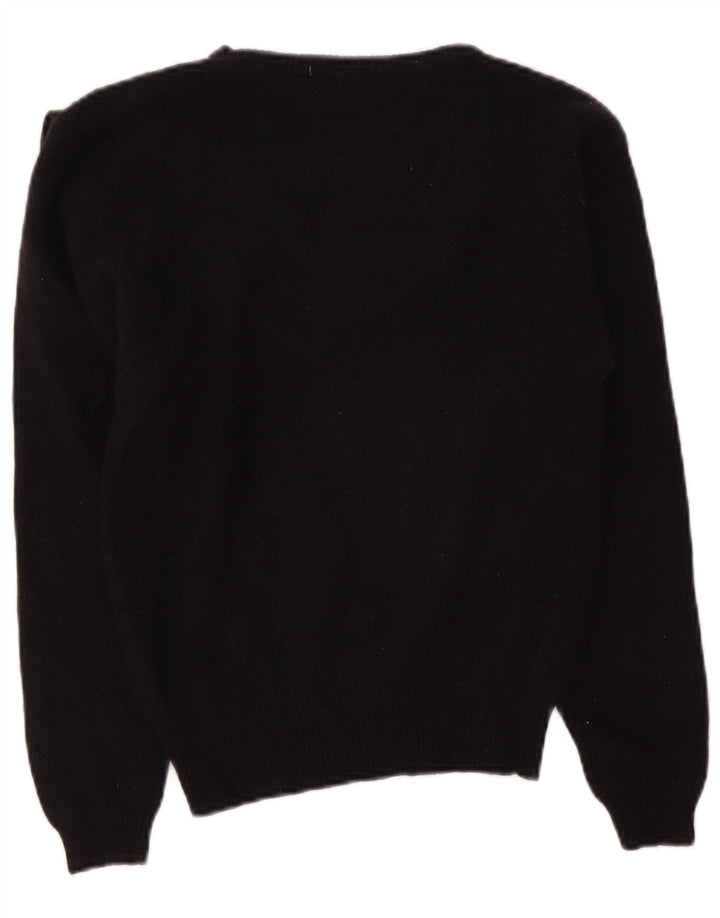 Sweter damski w stylu vintage z dekoltem w kształcie litery V, UK 10, mały czarny
