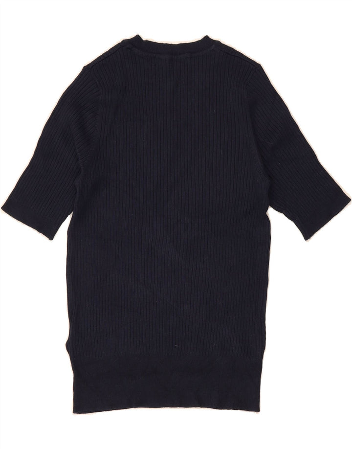 MARKS & SPENCER Womens 1/2 Sleeve Jumper Dress UK 14 Medium Navy Blue Vintage Marks & Spencer and Second-Hand Marks & Spencer from Messina Hembry 