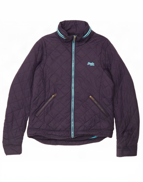Damska pikowana kurtka z kapturem Superdry UK 16, duża, granatowa, nylonowa