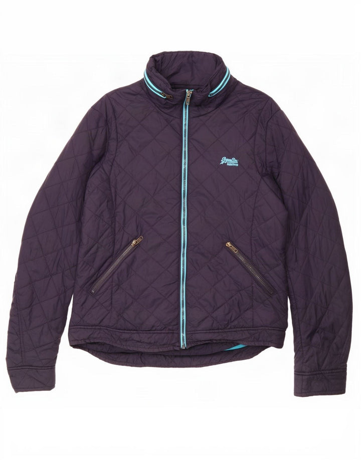 Damska pikowana kurtka z kapturem Superdry UK 16, duża, granatowa, nylonowa
