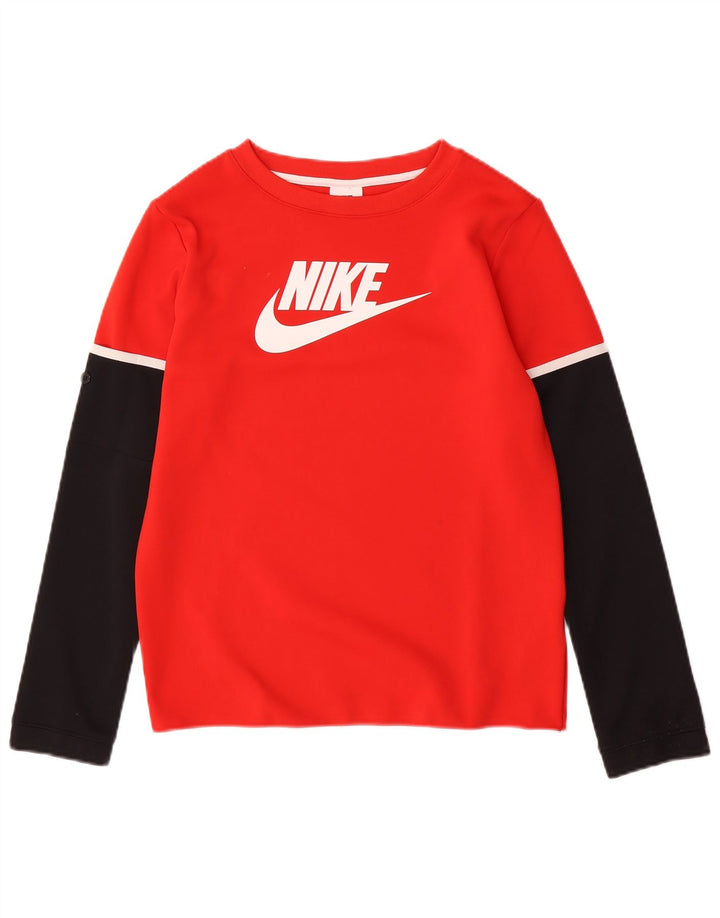 Chłopięcy top z grafiką NIKE z długim rękawem, 12-13 lat, duży, czerwony, z blokami kolorów