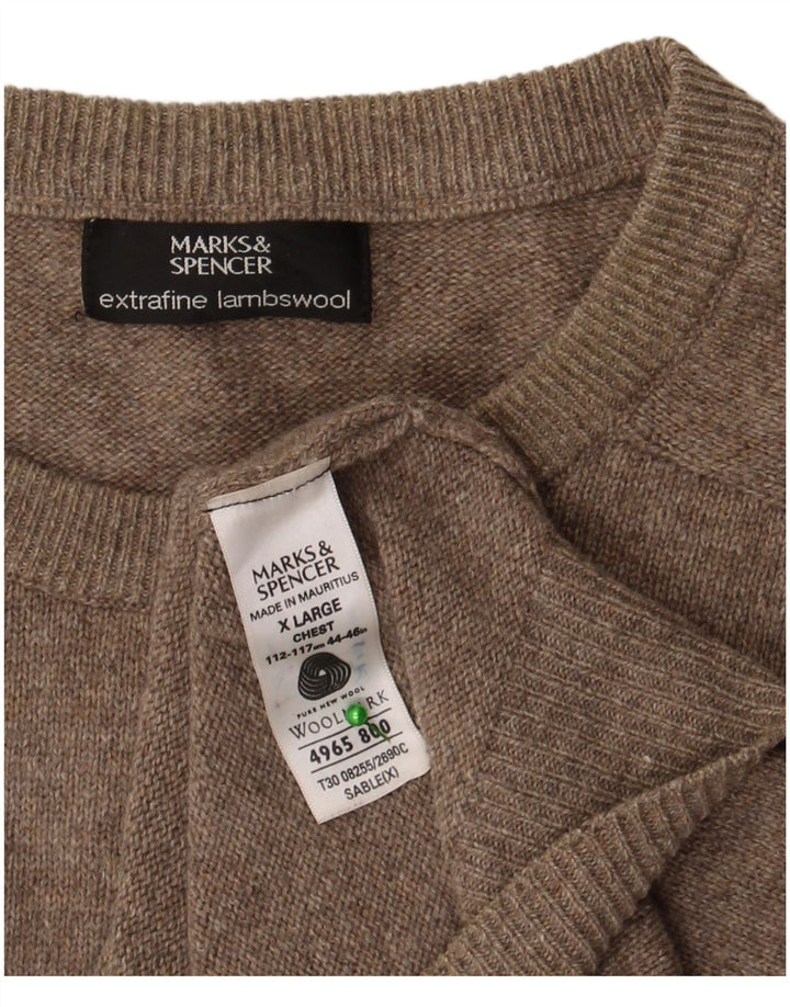 Marks & Spencer Męski sweter z dekoltem w łódkę XL, brązowy, wełna owcza