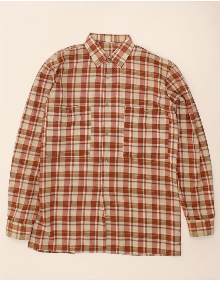 VINTAGE Mens Shirt Size 39 Medium Beige Check Vintage Vintage and Second-Hand Vintage from Messina Hembry 