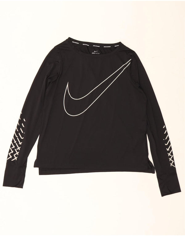 Damska koszulka Nike Dri Fit Graphic z długim rękawem, UK 14, średni czarny poliester