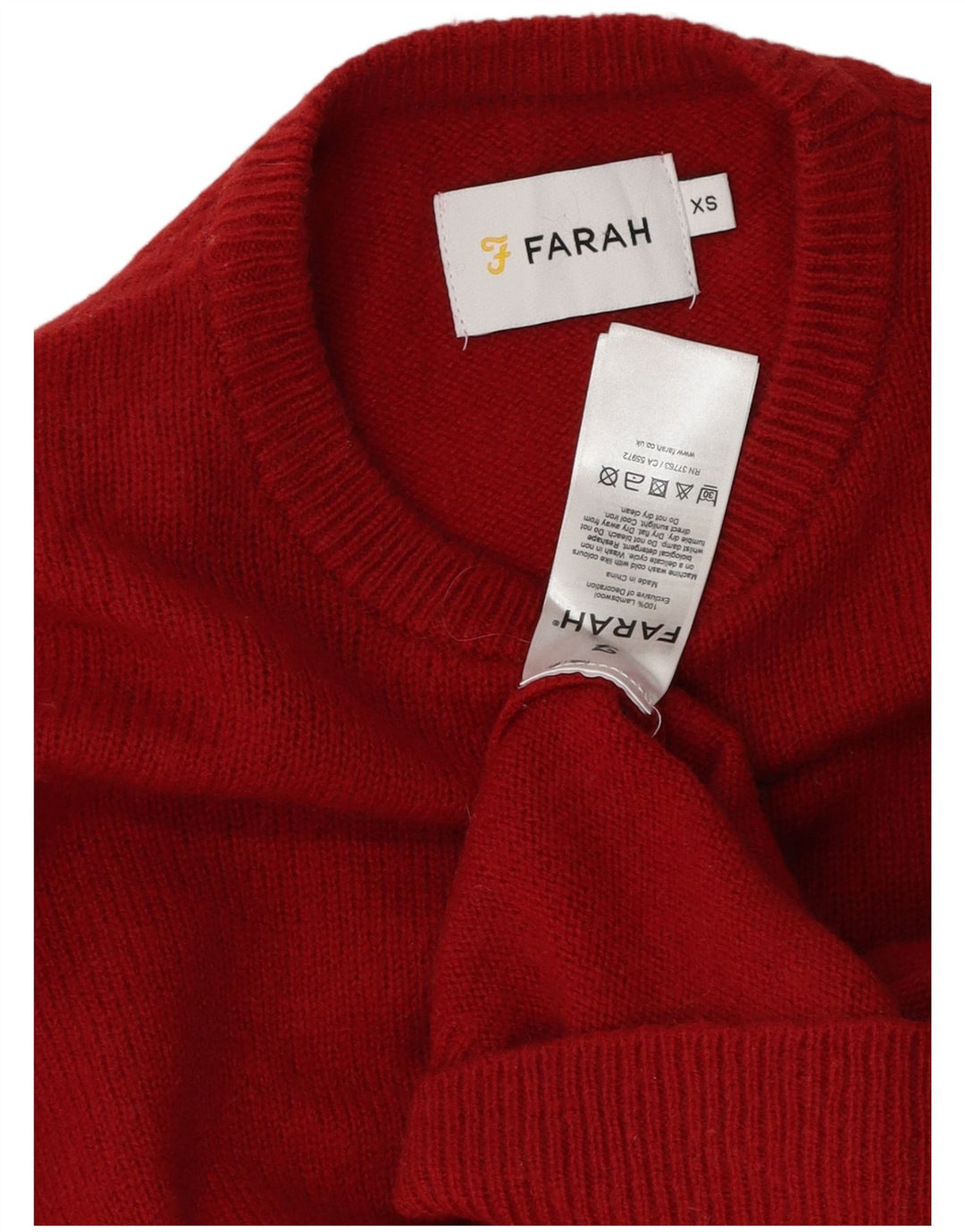 Męski sweter z okrągłym dekoltem Farah XS, czerwona owcza wełna