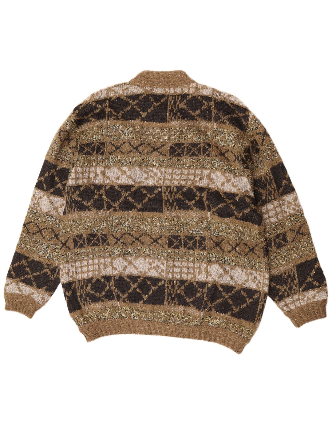 Vintage męska luźna dzianinowa kurtka bomber IT 48 średnio zielona geometryczna