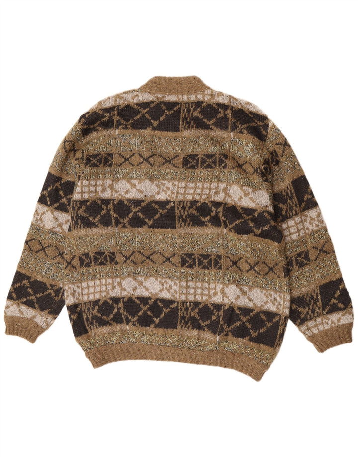 Vintage męska luźna dzianinowa kurtka bomber IT 48 średnio zielona geometryczna