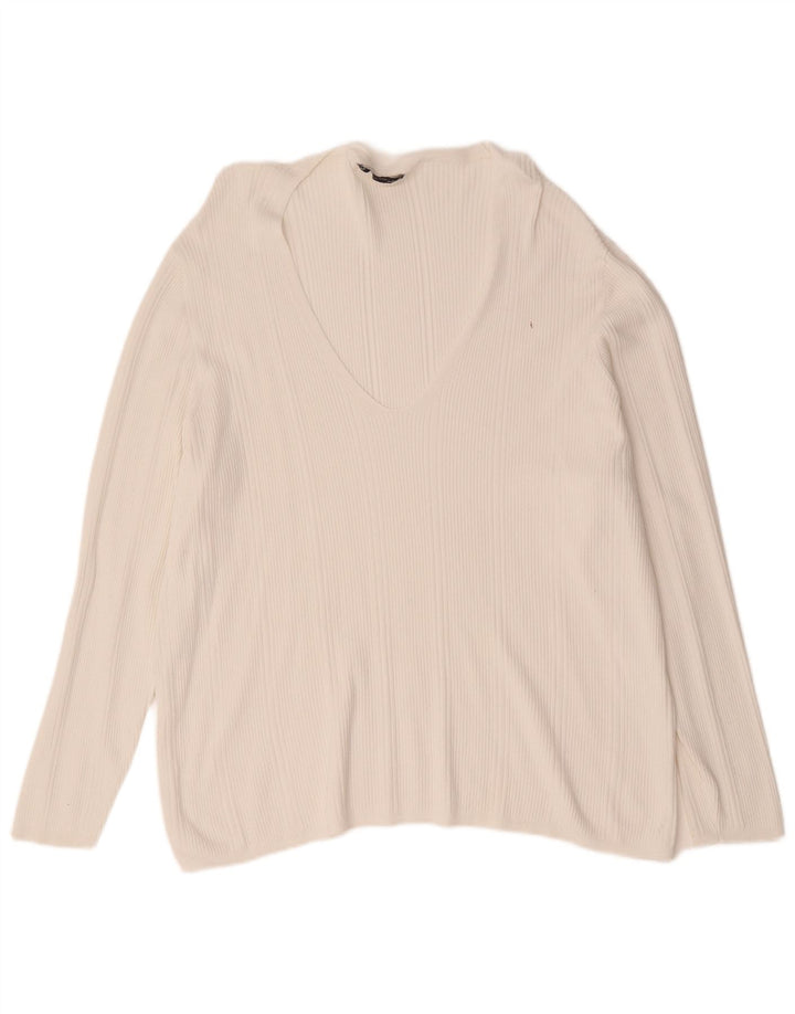 Marks & Spencer Damski sweter z dekoltem w kształcie litery V, UK 24 4XL, biały