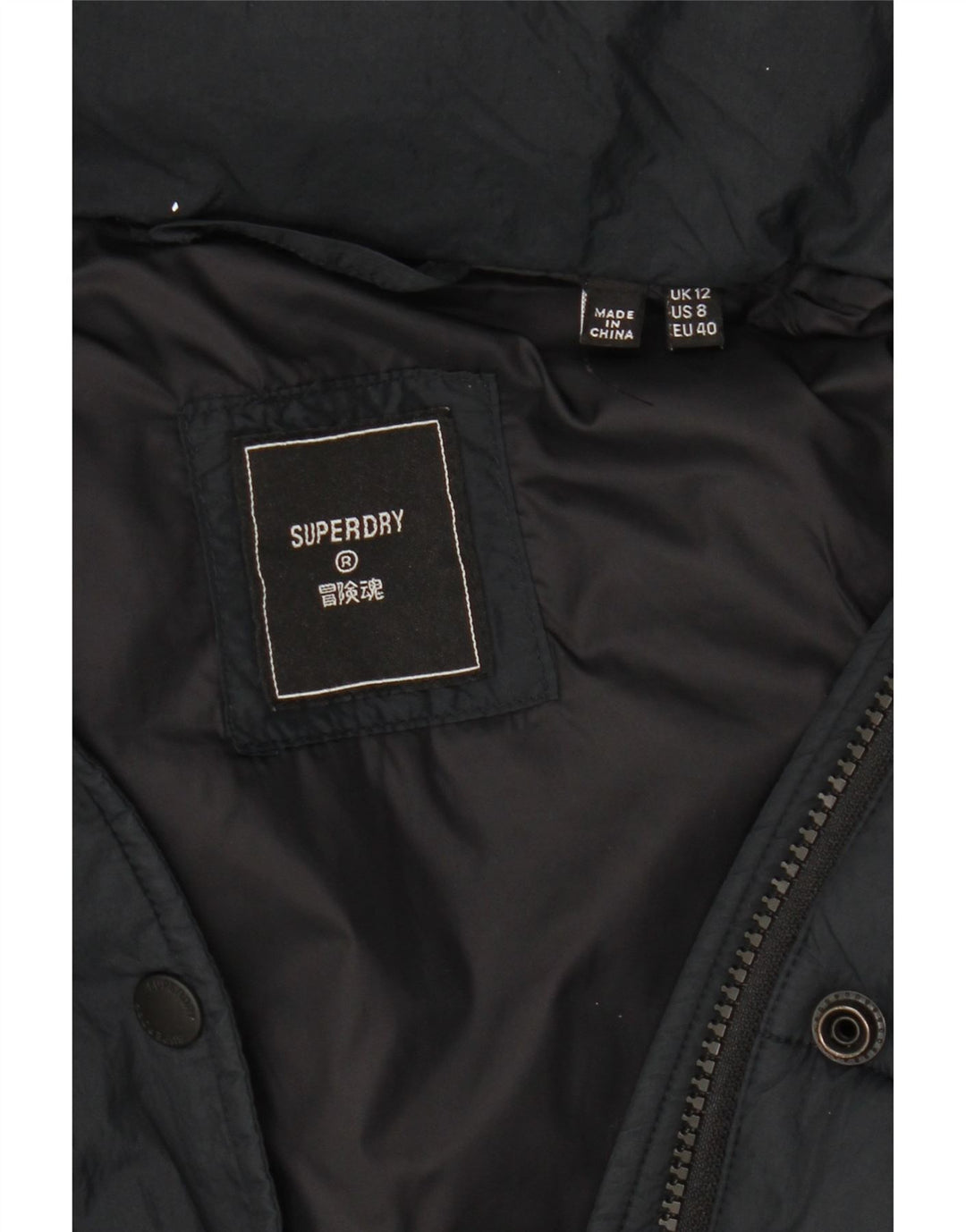 Damska ocieplana kurtka z kapturem Superdry UK 12, średnia czarna