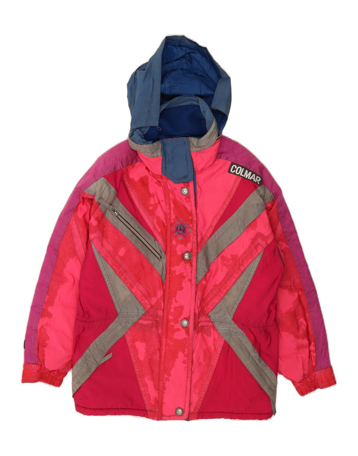 COLMAR Womens Hooded Ski Jacket IT 48 XL Pink Colourblock Polyamide Vintage Colmar and Second-Hand Colmar from Messina Hembry 