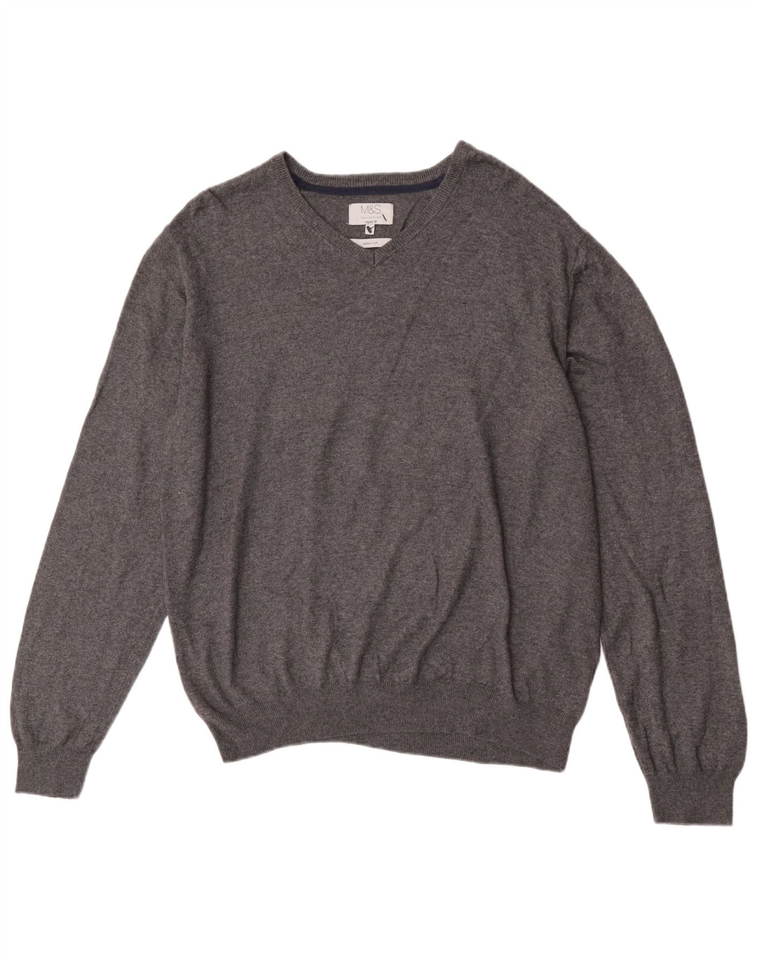 Marks & Spencer Męski sweter o regularnym kroju z dekoltem w kształcie litery V, XL, szary, bawełniany