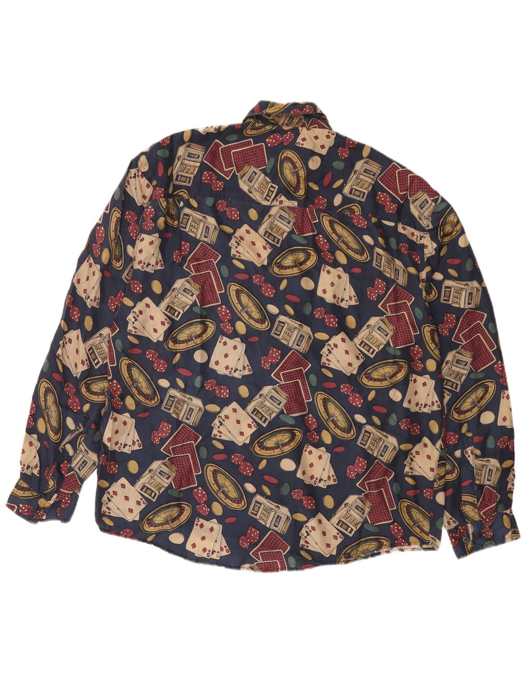 Męska koszula w stylu vintage z grafiką XL, granatowa, jedwabna