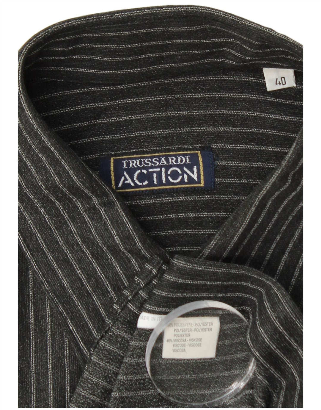 Koszula męska Trussardi, rozmiar 40, średni czarny poliester w prążki