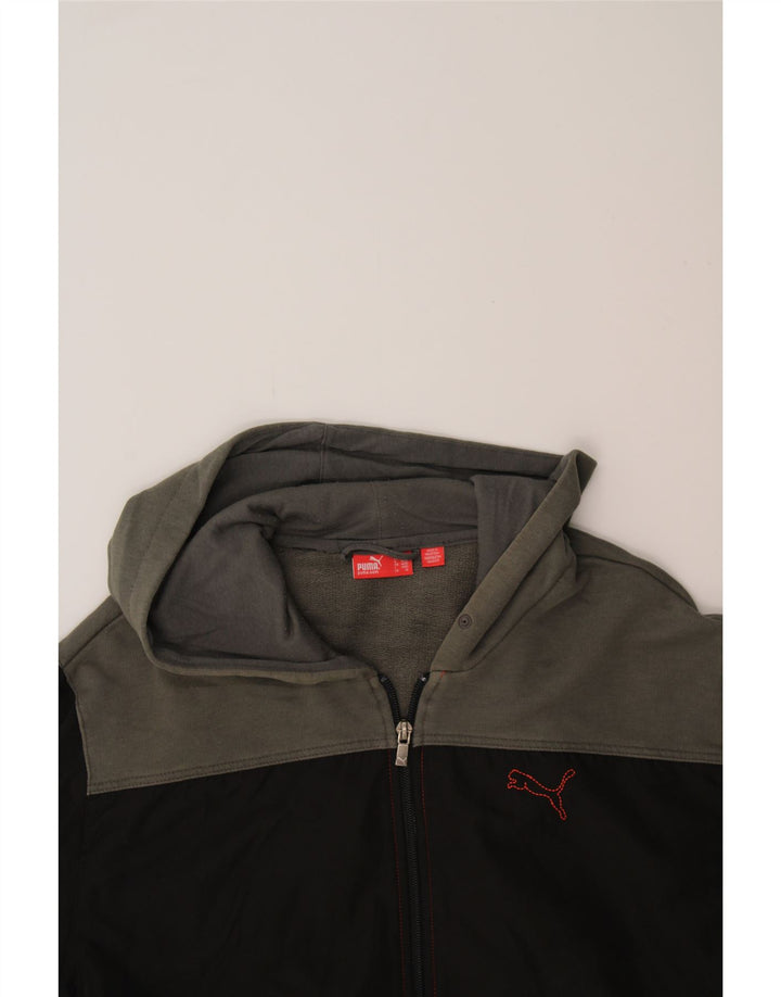 PUMA Mens Graphic Zip Hoodie Sweater Medium Black Colourblock Polyester Vintage Puma and Second-Hand Puma from Messina Hembry 