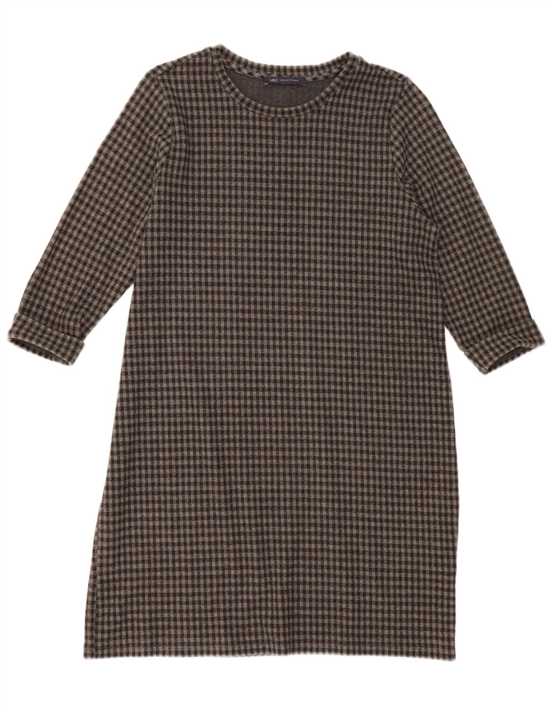 Marks & Spencer Damska sukienka typu shift z rękawem 3/4 UK 16, duża, szara kratka