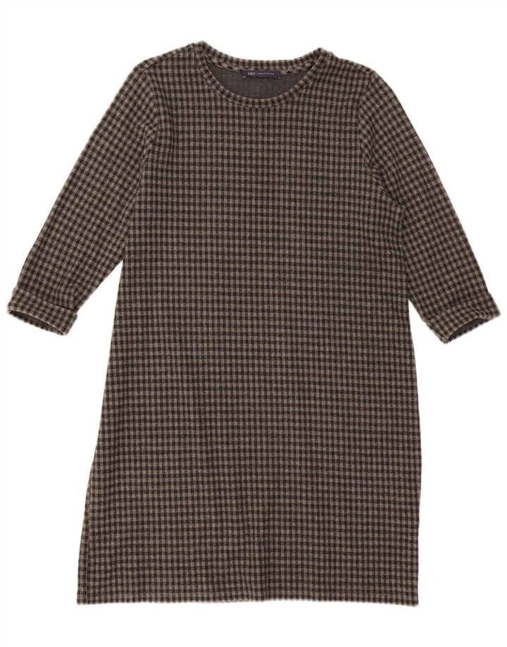 Marks & Spencer Damska sukienka typu shift z rękawem 3/4 UK 16, duża, szara kratka