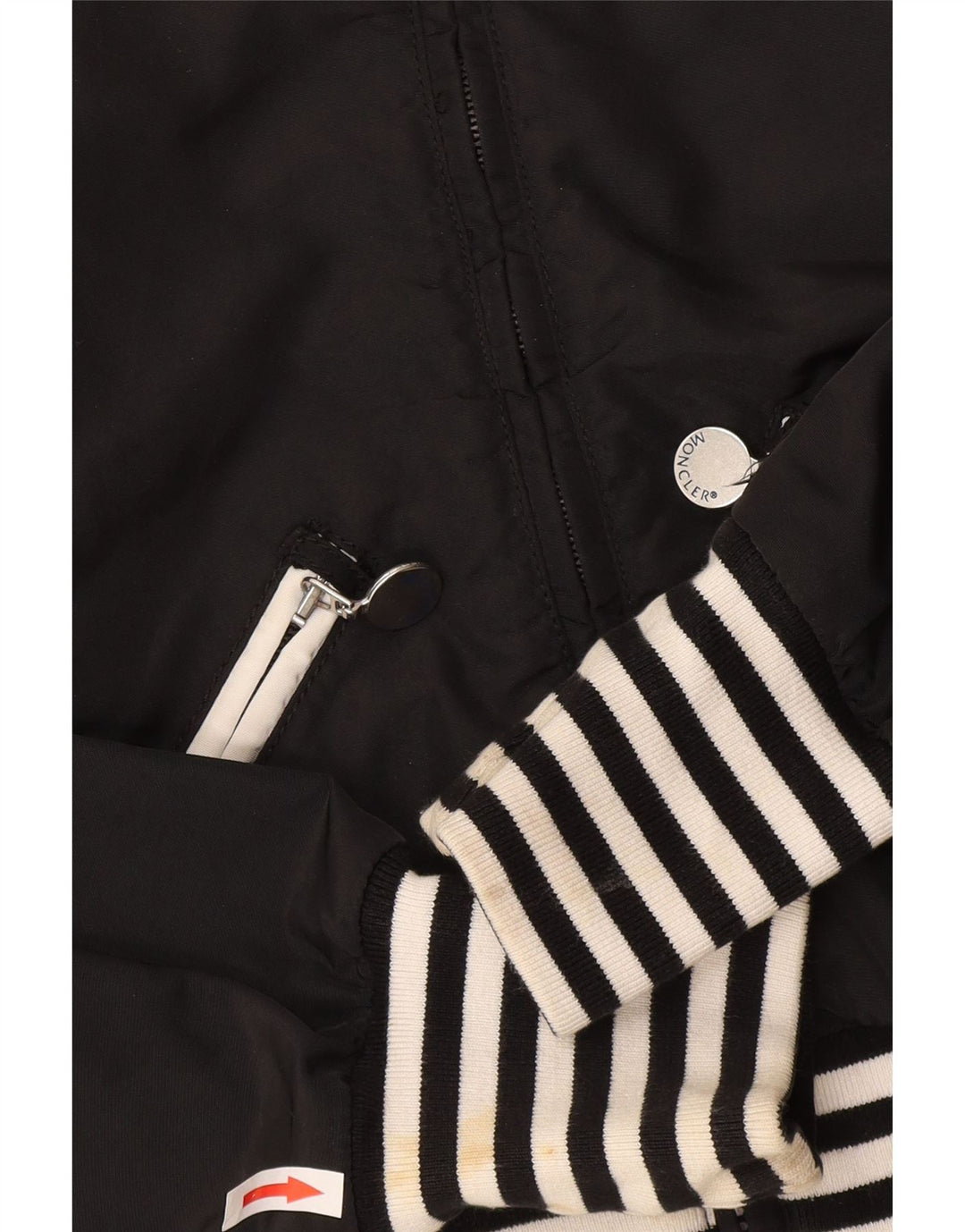 Dziewczęca kurtka bomberka Moncler Crop 9-10 lat z poliamidu w czarne paski
