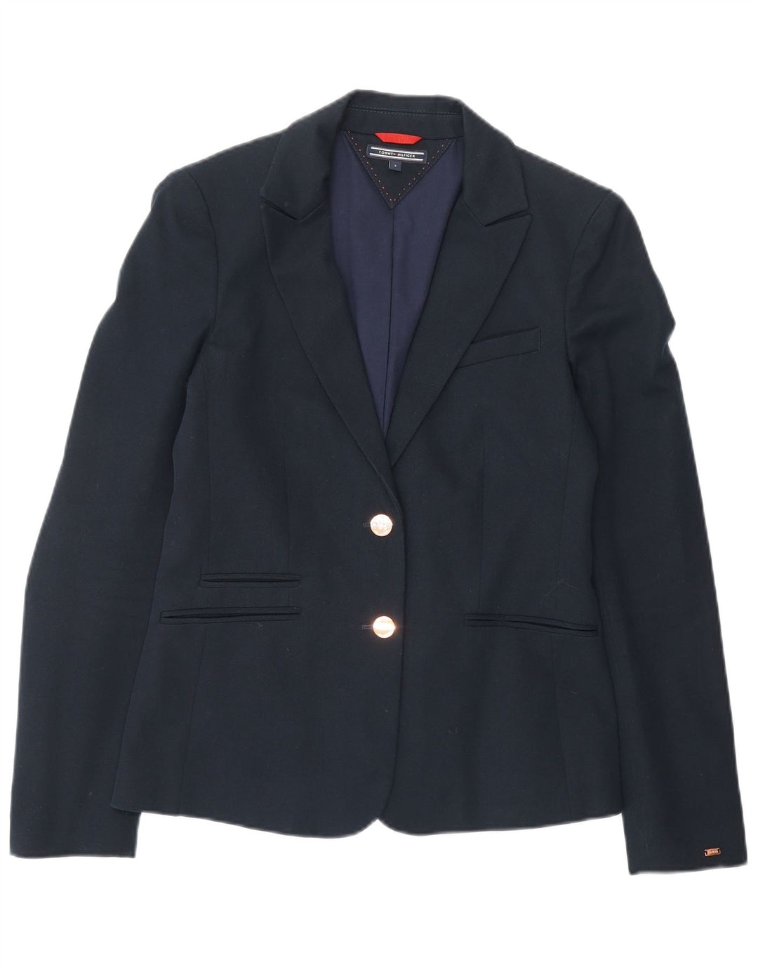 TOMMY HILFIGER Womens 2 Button Blazer Jacket US 6 Medium Navy Blue Cotton
