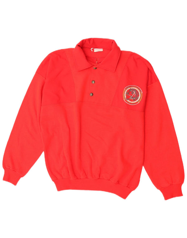 Męska bluza polo w stylu vintage, sweter XL, czerwona bawełna