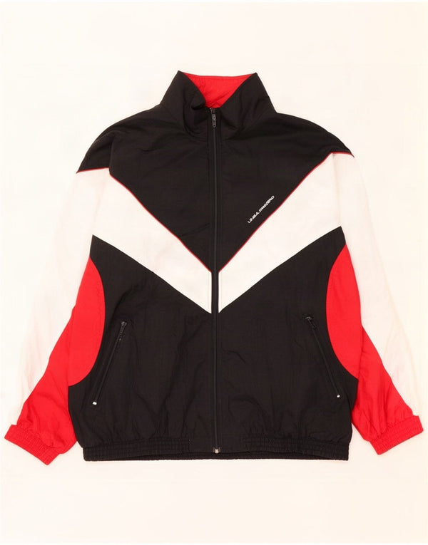 Męska kurtka dresowa w stylu vintage XL, czarny nylon z blokami kolorów