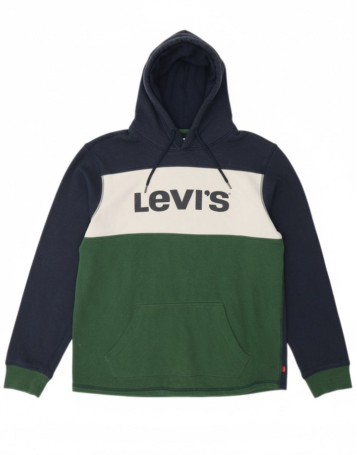 LEVI'S Mens Graphic Hoodie Jumper Medium Multicoloured Colourblock Cotton Vintage Levi's and Second-Hand Levi's from Messina Hembry 