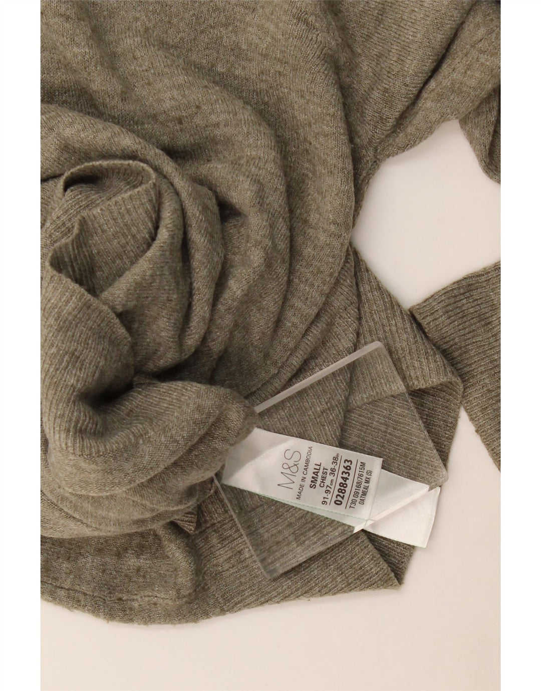 Marks & Spencer Męski sweter z dekoltem w kształcie litery V, mały, khaki, nakrapiany akryl