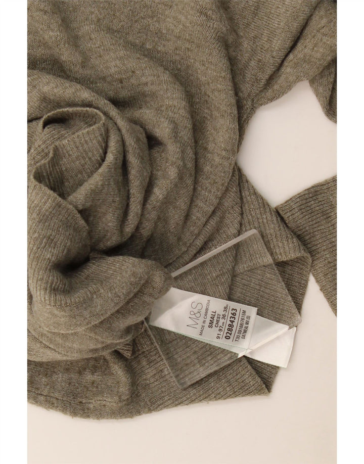 Marks & Spencer Męski sweter z dekoltem w kształcie litery V, mały, khaki, nakrapiany akryl