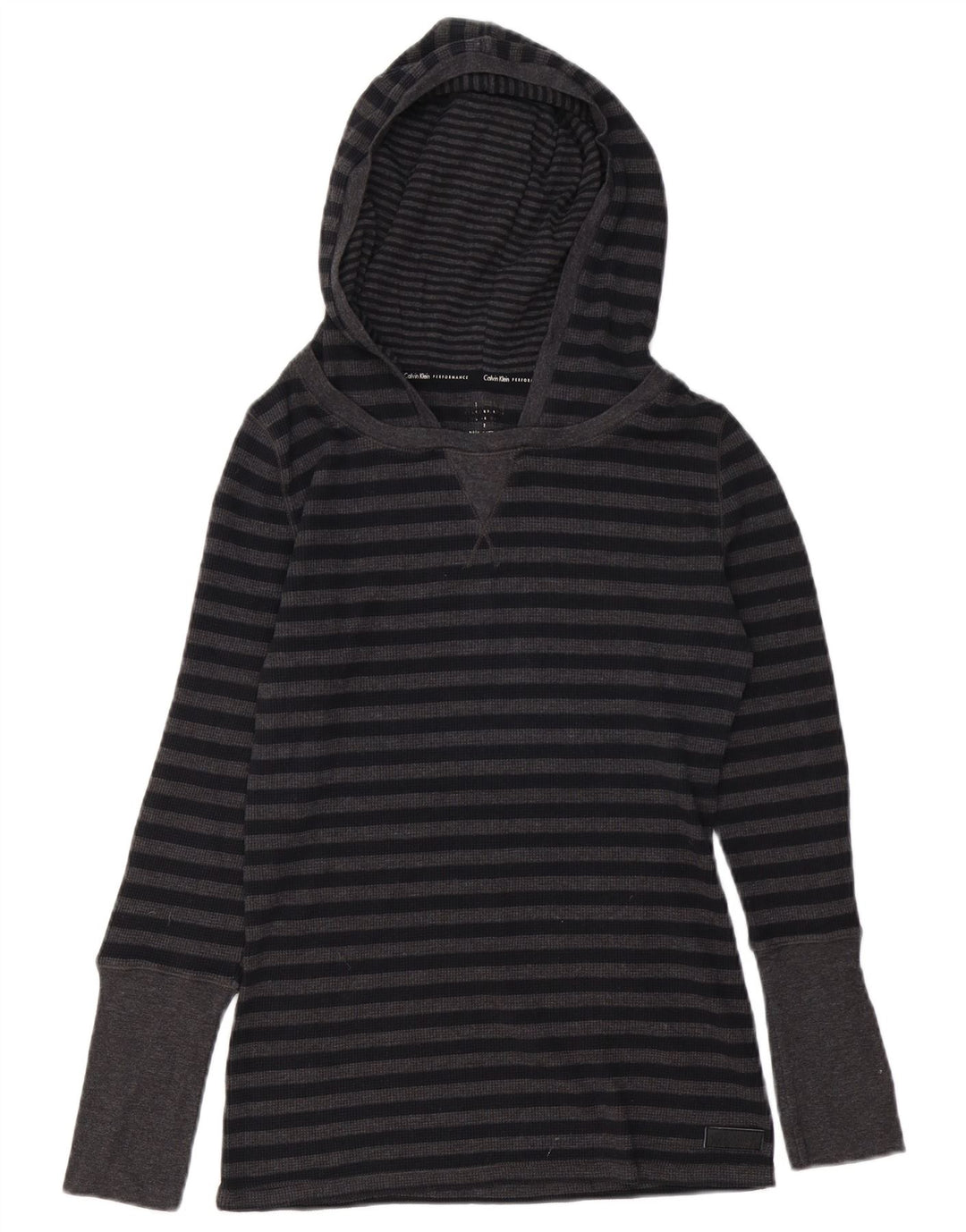Damska koszulka z kapturem i długim rękawem Calvin Klein, UK 12, średnia, szara bawełna w paski