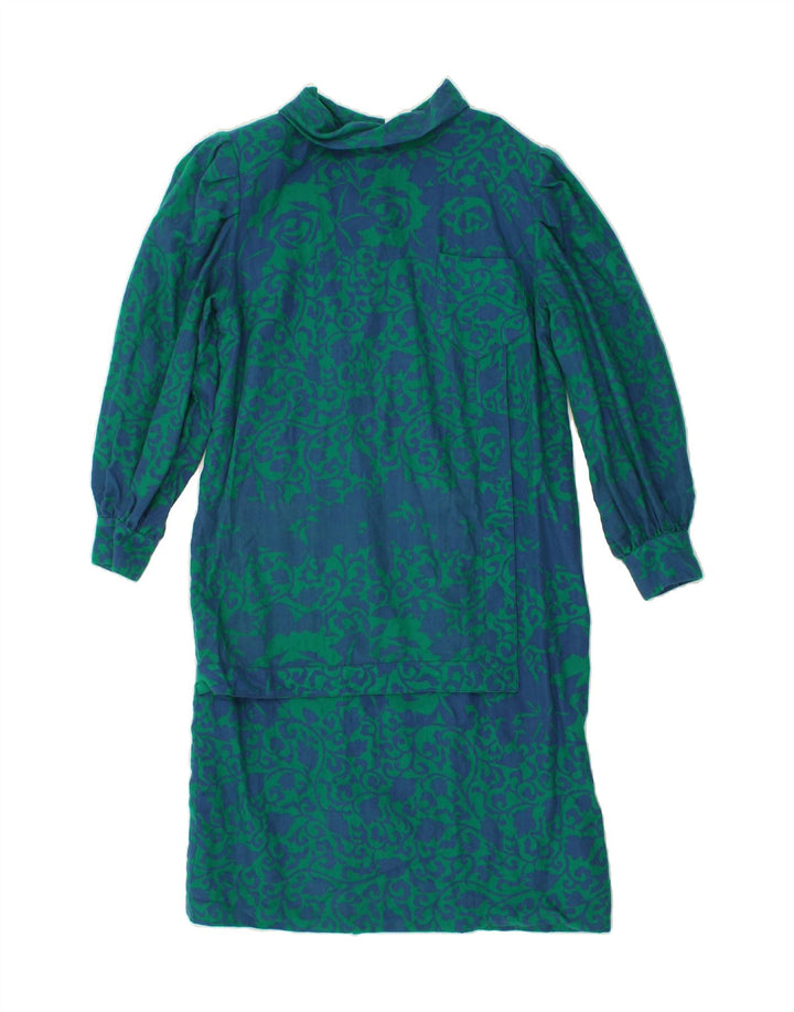 VINTAGE Womens Long Sleeve Shift Dress UK 12 Medium Blue Paisley Vintage Vintage and Second-Hand Vintage from Messina Hembry 